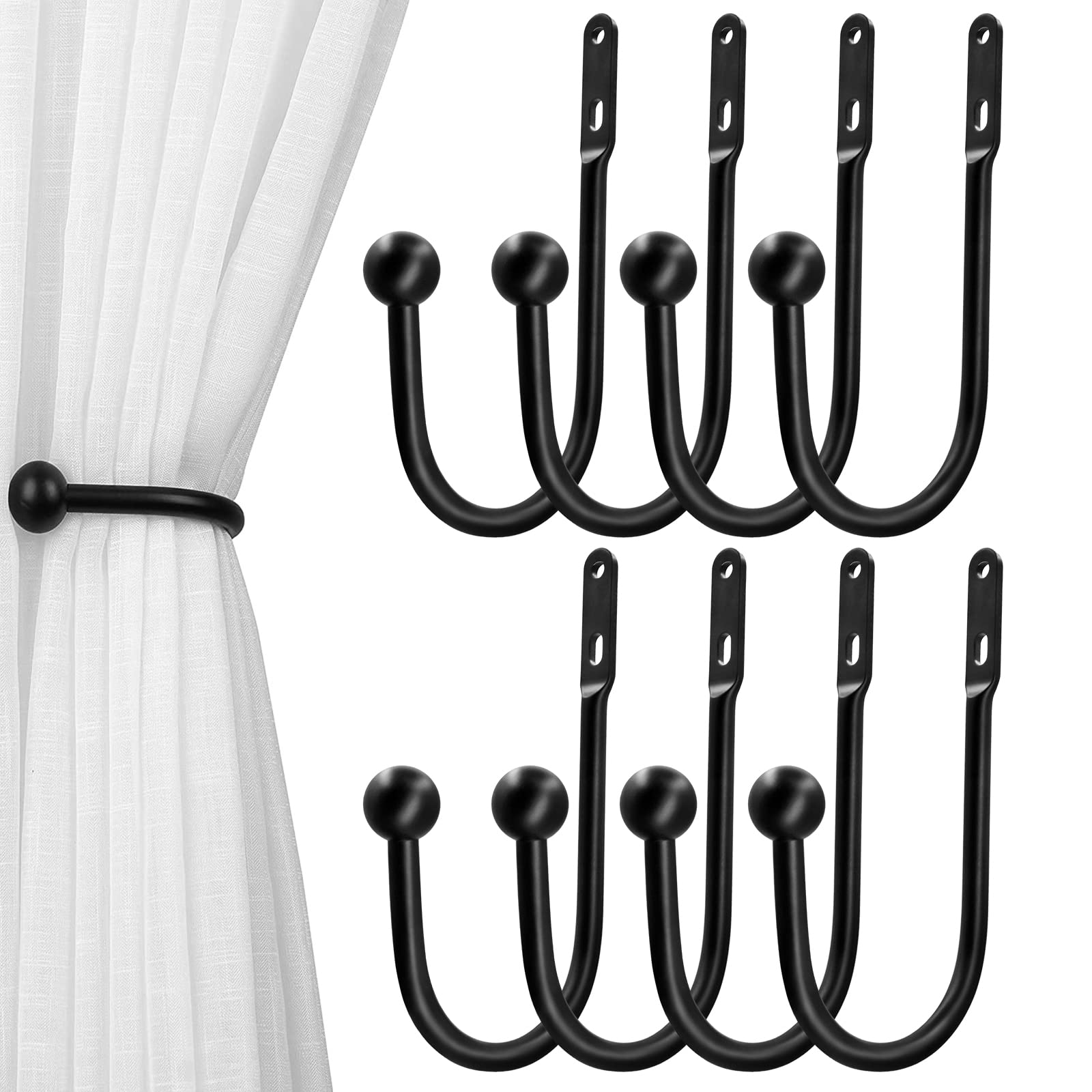 VRSS Wall Mount Curtain Tiebacks Drapery Holdbacks Curtain Holdback Hooks 6" L x 3" W Simple Style (8pcs Black)