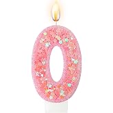 Tonmin Cherry Blossom Pink Glitter Number Candle, Multitone Flower Cake Decor Soft Tone Party (Colorful, 0)