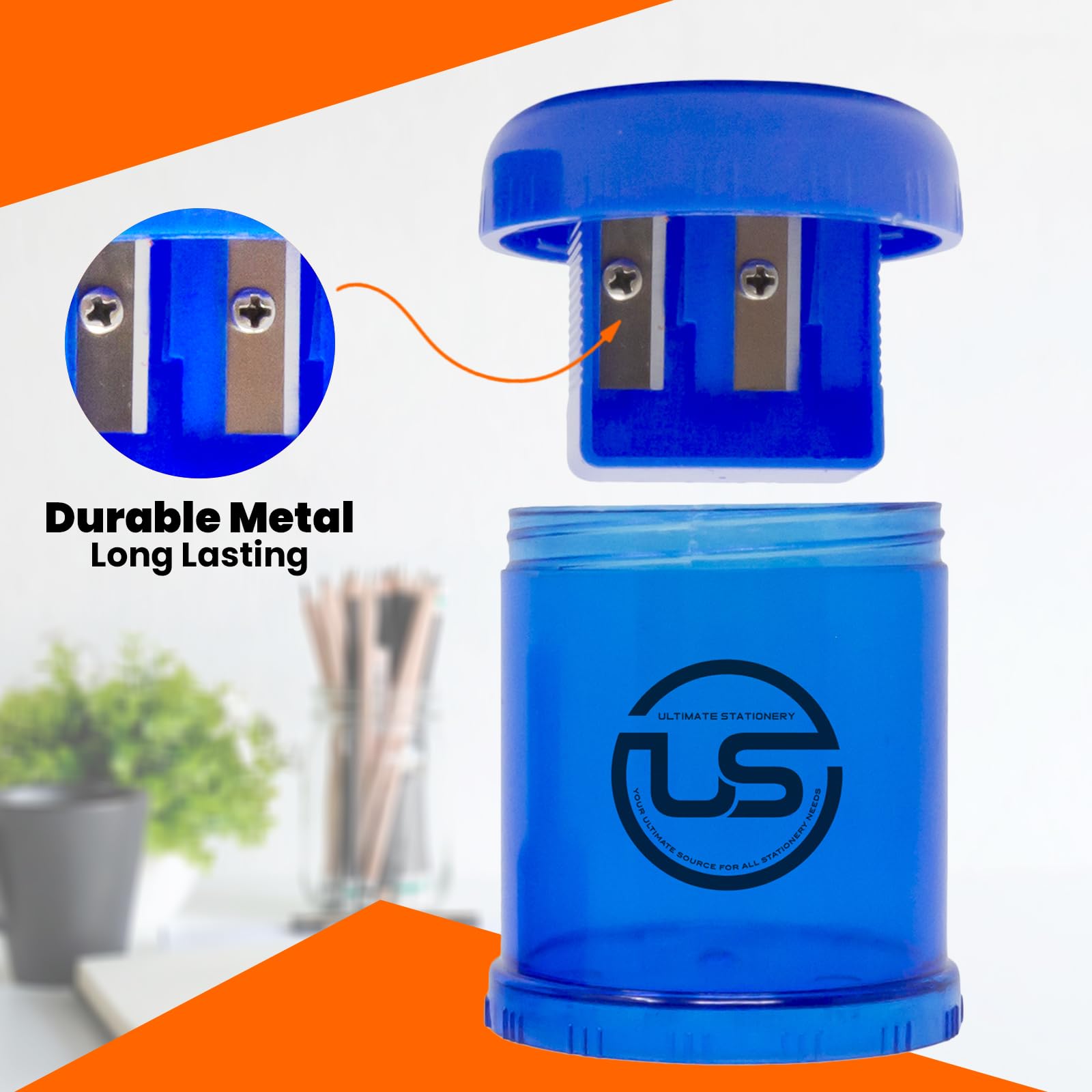 Pencil Sharpeners, 3 Pack Blue Dual Hole Sharpener with Receptacle Pencil Sharpener Manual Pencil Sharpeners for Regular and Oversized Pencils or Crayons