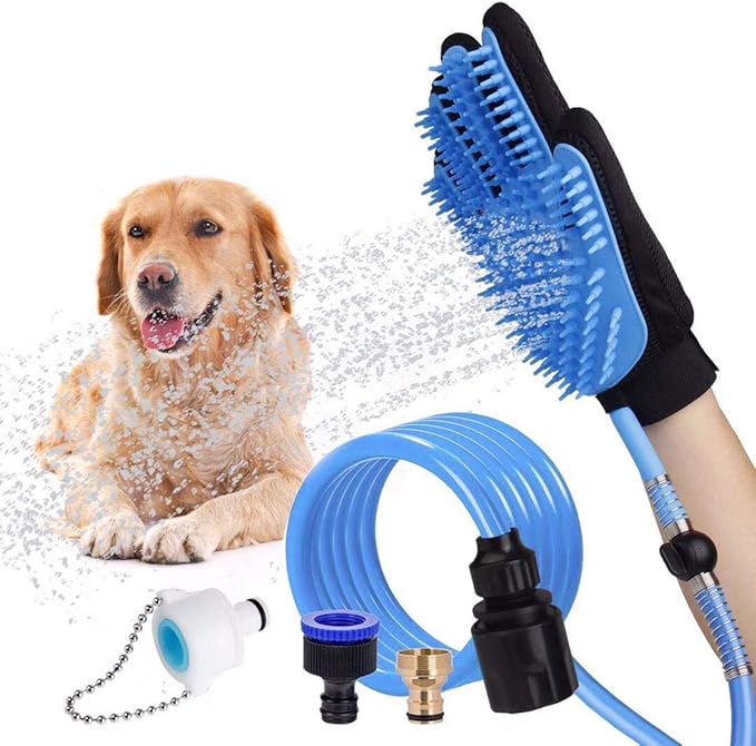 Dog Shower Sprayer Pet Bathing Tool Head Scrubber Grooming Glove with 3