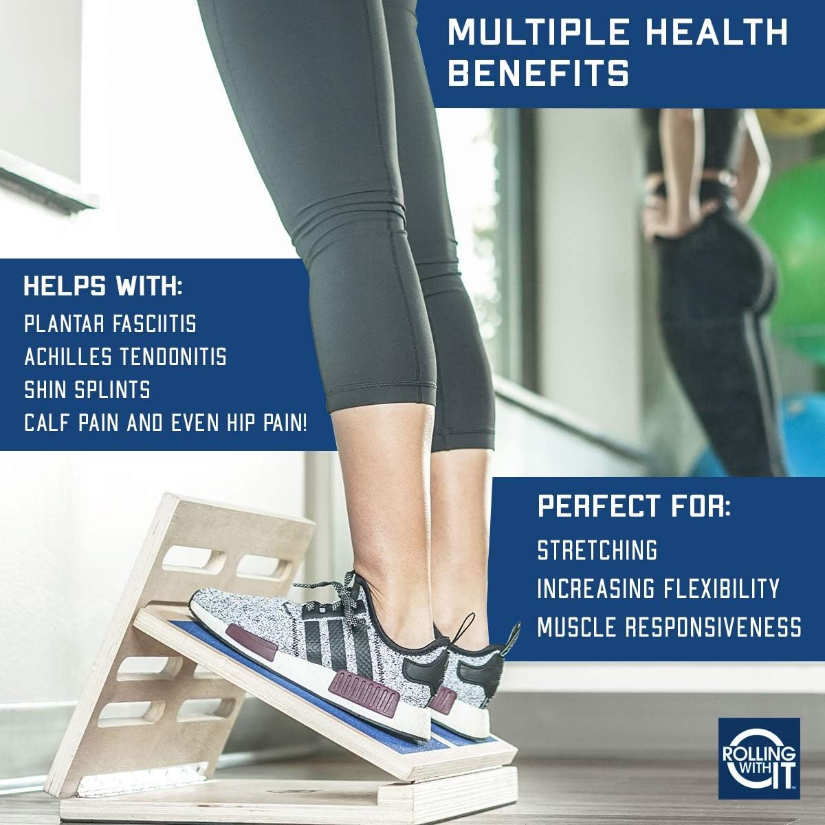 Professional Adjustable Wooden Incline Slant Board - Calf Stretcher - Increase Flexibility, Mobility, Pain Relief - Anti-Slip Design - Achilles, Plantar Fascia, Tight Calves - Standing Desk Accessory: Sports & Outdoors
