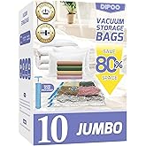 10 Pack Jumbo Vacuum Storage Bags with Hand Pump, 80% Storage Space Saving, Sturdy Leak-Free Space Saver Vacuum Seal Bags for Clothing, Vacuum Compression Bags for Travel Lugggage Blankets Comforters