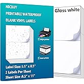 Printable Glossy White Shipping Labels – 8.5" x 5.5" – Waterproof Vinyl Sticker Paper 40 Labels for Inkjet or Laser Printer