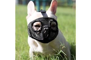 JYHY Short Snout Dog Muzzle- Adjustable Breathable Mesh Bulldog Muzzle for Biting Chewing Licking Grooming Dog Mask,Black M