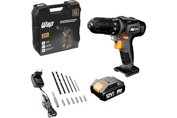 WAP Parafusadeira e Furadeira com Impacto à Bateria 12V BPFI-12K4, Kit de 13 Acessórios e Maleta, Torque 18 Níveis, Bivolt