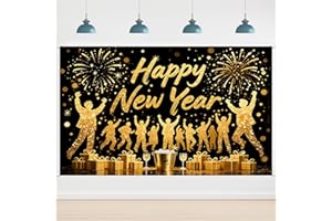 JOLINTAL 2026 New Year Backdrop - 70 x 43 Inches New Year Eve Photo Booth Background Party Supplies - Black and Gold Party Ba