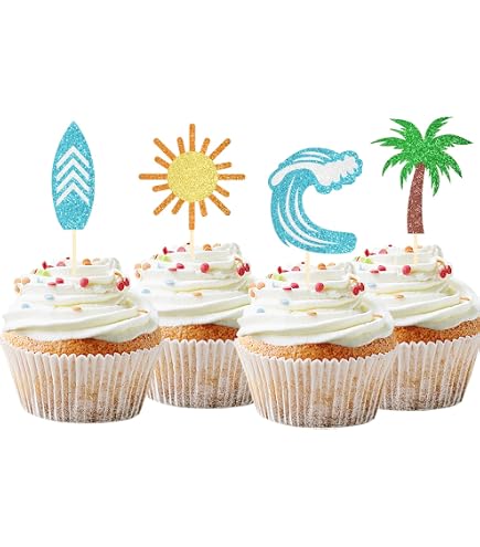 24 Stück Surfen Cupcake Topper – Glitzernde Deko-Picks Für Surf-Party, Geburtstag & Babyshower