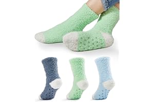 Century Star 3 Pairs Kids Fuzzy Socks Girls Grip Slipper Socks Fluffy Warm Sock Non-Slip Toddler Boy Winter Sock