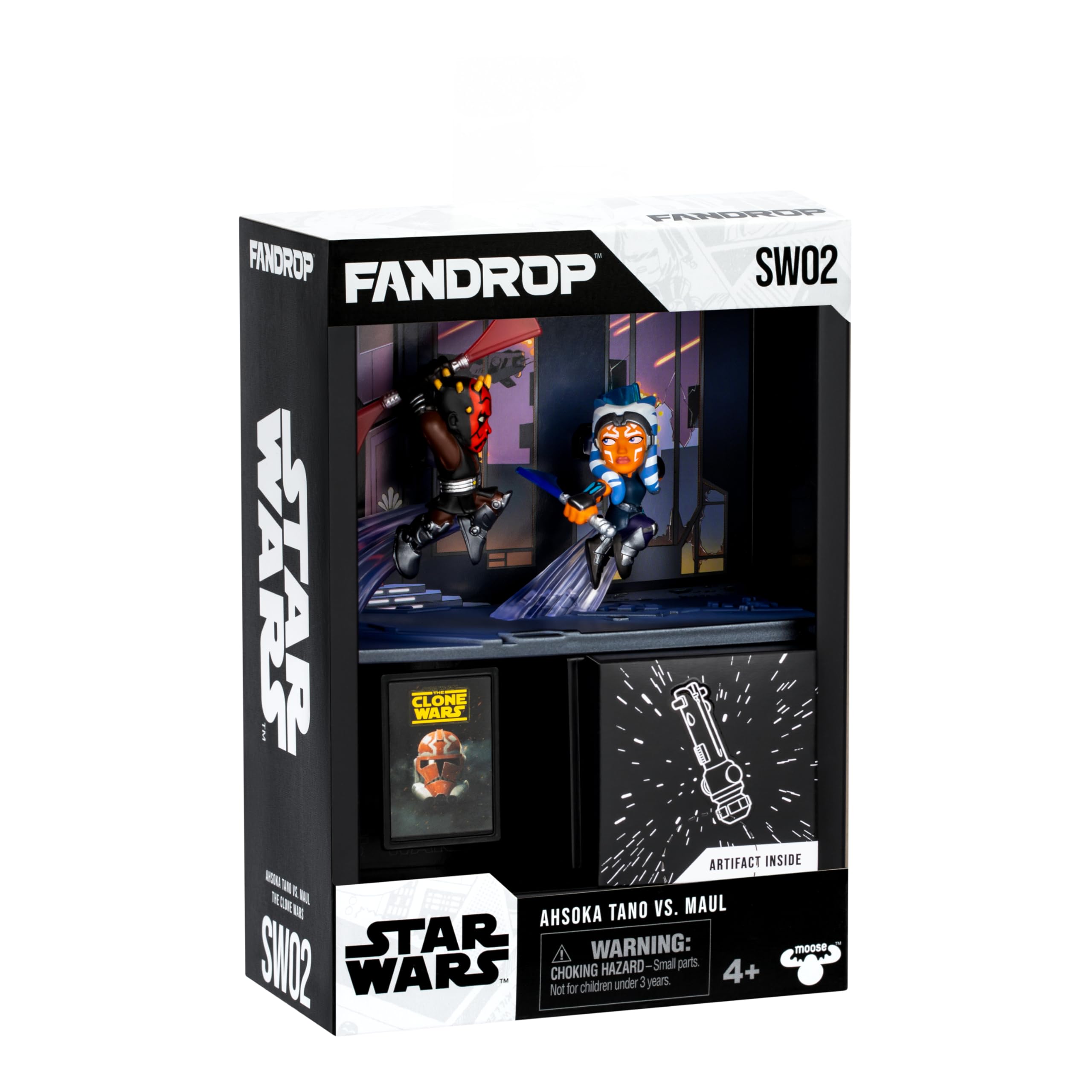FANDROP SW02-Star Wars: The Clone Wars™ - Ahsoka Tano VS. Maul Combines An Epic Diorama, Artifacts & Scene Marker Creating A Display To Enhance Any Star Wars Collection, 4 To Collect