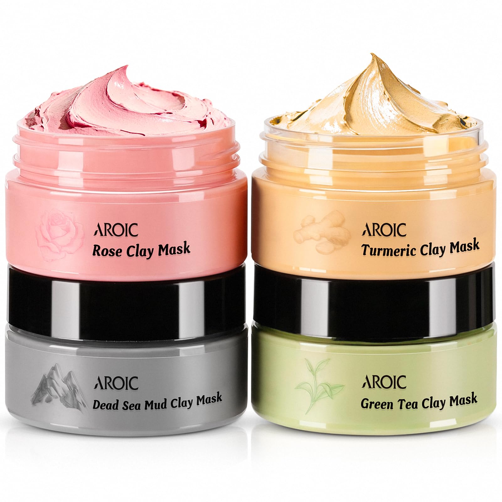 Photo 1 of 4 Pack Clay Mask, Vitamin C Turmeric Dead Sea Mud Facial Mask, Rose, Green Tea Clay Masque Set - Weekly Self Care Spa Gift for Women and Men, Skincare for Deep Cleansing Pore Minimizing Face Masks