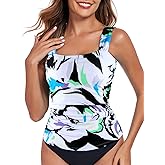 RELLECIGA Women's Bandeau Tankini Top Ruched Tummy Control Swimsuits Top