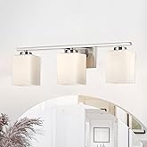 Edvivi Bathroom Light Fixtures, 3-Light Modern Brushed Nickel Vanity Light Over Mirror, Wall Sconces with Square White Glass 
