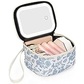 Relavel Mini Makeup Bag with Led Mirror, Small Floral Cosmetic Bag with 3 Light Modes, Rechargeable Portable Makeup Pouch with Hands-Free Wrist Strap for Pool Parties丨Work Touch-Ups丨Travel