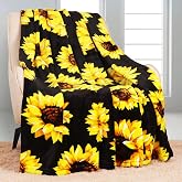 HommomH Sunflower Blanket, 60"x80" Double Sided Print Soft Warm Reversible Throw Blanket for Women Girls Birthday, Black