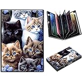 DIGTIALL RFID Blocking Metal Wallet - Slim Aluminum Credit Card Holder for Men & Women with ID Window, Business Card Slot Secure Compact Minimalist Wallet,Cute Cat