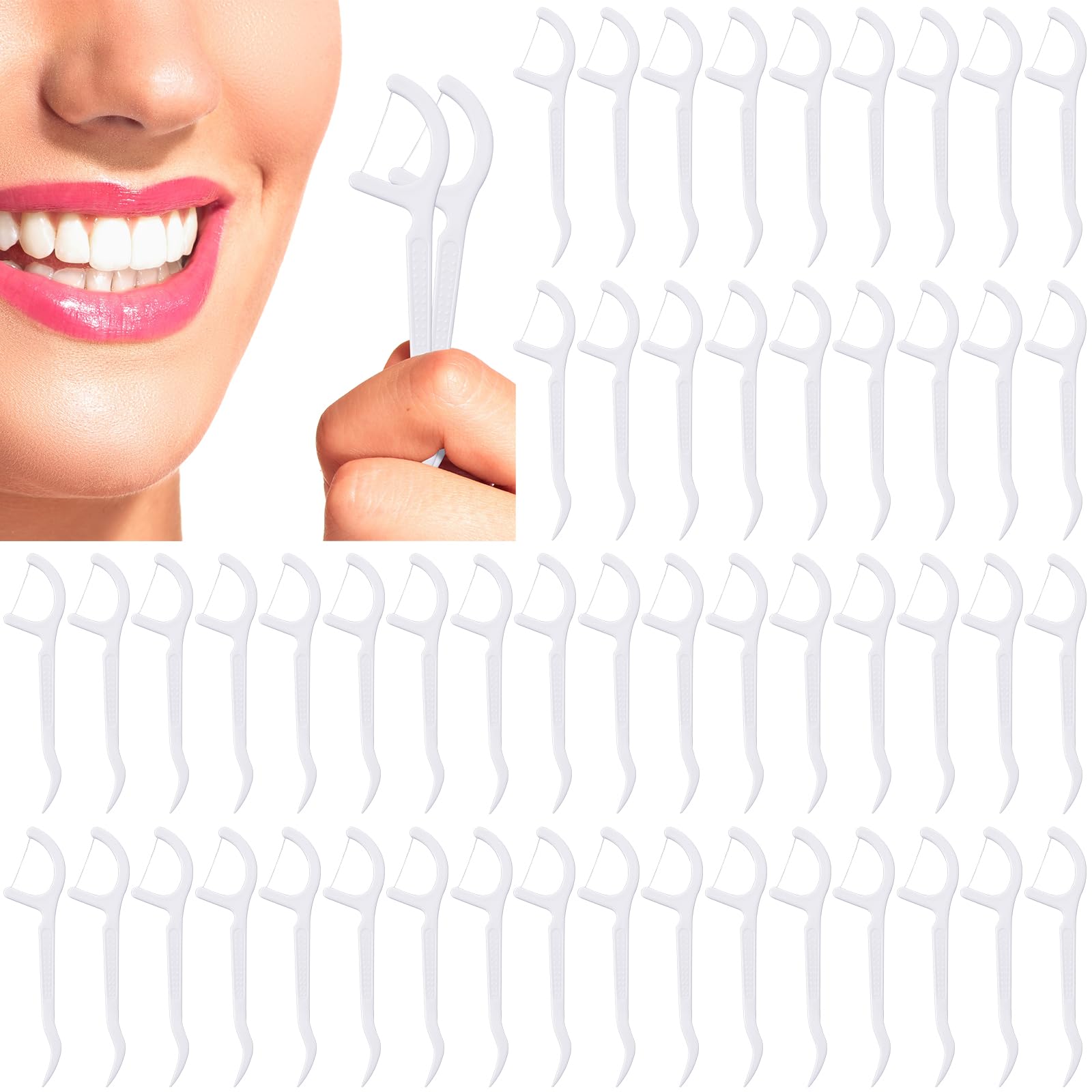 Photo 1 of Dandat 2000 pcs Dental Floss Picks Bulk High Toughness Clean Tooth Picks Flossers Dental Floss Flossers for Teeth Cleaning Family Travel Tight Space Cleaning Plaque Remover(White)