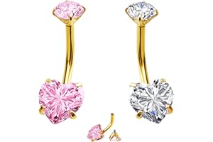Belly Button Ring 14G heart shape Cubic Zirconia Internally Threaded Belly Button Navel Piercing Ring