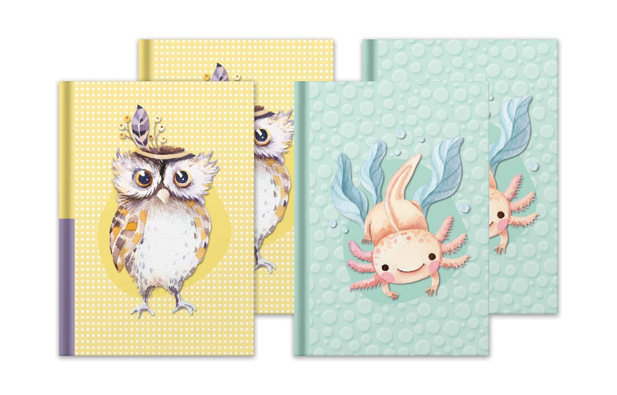 RNK Verlag 46814 Notebook Animals DIN A5, Pack of 4, 2 x Dotted and 2 x Squared, with 96 Sheets 70 g/m² Each