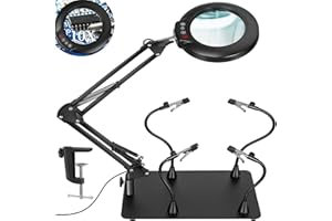 Drdefi Helping Hands Soldering 10X Magnifying Glass with Light and Stand, Magnetic Third Hand Soldering Station Tool Magnifier Desk Lamp, Magnifying Light PCB Soldering Holder for Electronic Repair