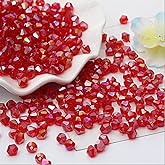 XinBoWen DIY 4mm 1000Pcs Red AB Bulk Faceted Bicone Crystal Glass Beads with Container Box Beads for Making Jewelry (Red AB)