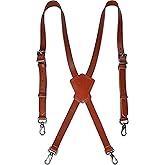 WELKINLAND Top-Grain Buffalo Leather Suspenders, Vintage Suspenders, Brown Leather Suspenders, Heavy Duty, Western Style
