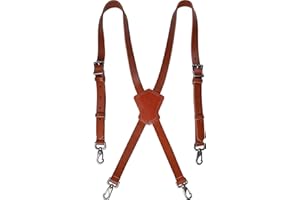 WELKINLAND Top-Grain Buffalo leather suspenders, Leather braces for men, Vintage suspenders mens, Brown Leather suspenders for men heavy duty, Leather suspenders for mens western