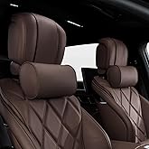 Dapucarin Car Headrest Pillow for Driving - Luxury Leather 100% Memory Foam, Ergonomic Neck Support - Universal Fit Head Rest Travel Pillow for Most Cars, Home & Office, Brown, 2 Pack