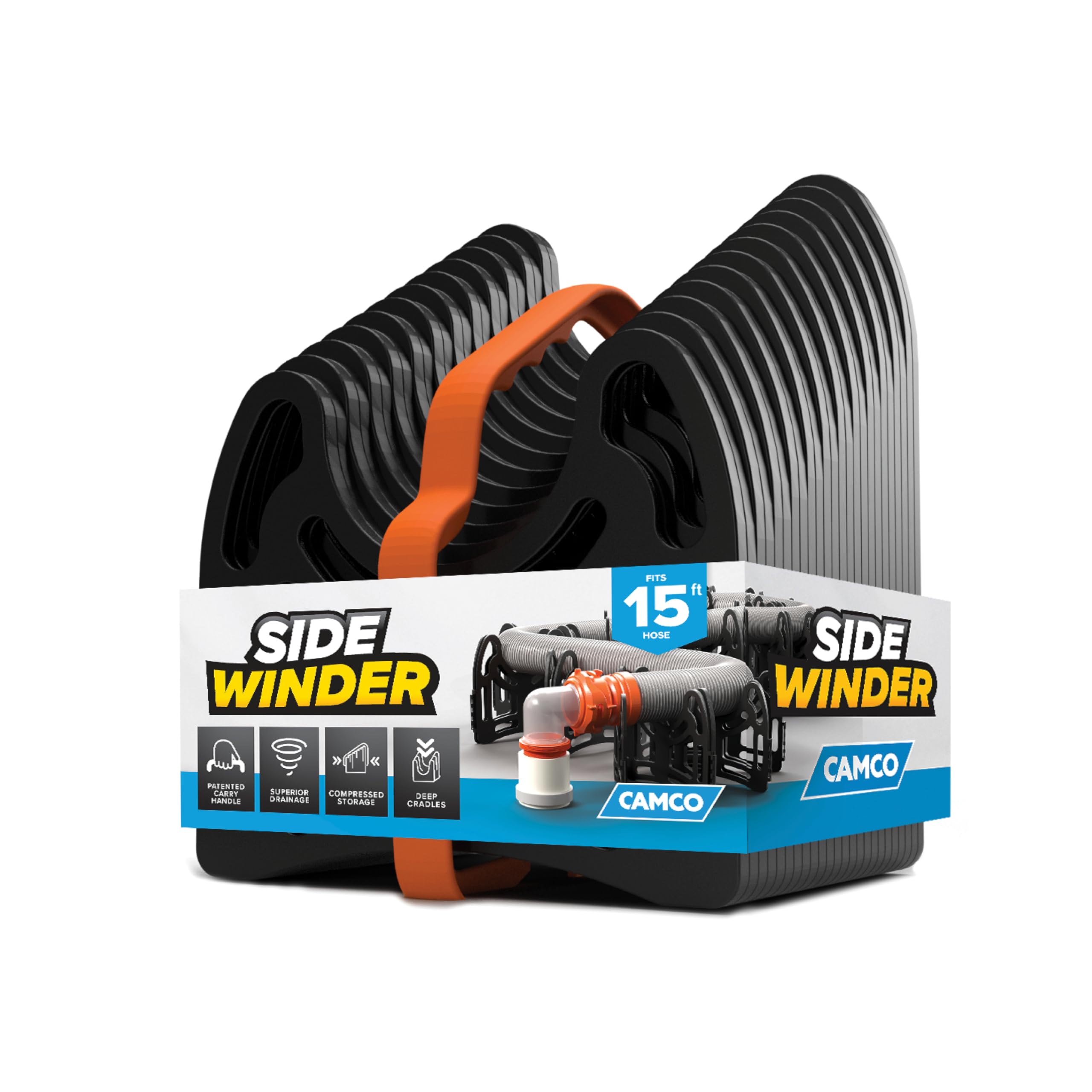 Camco Sidewinder 15-Ft RV Sewer Hose Support - Features Flexible Telescoping Design for Avoiding Obstacles & Deep Cradles Secure RV Sewer Hose - Out-of-The-Box Ready & Folds for RV Storage (43043) Image