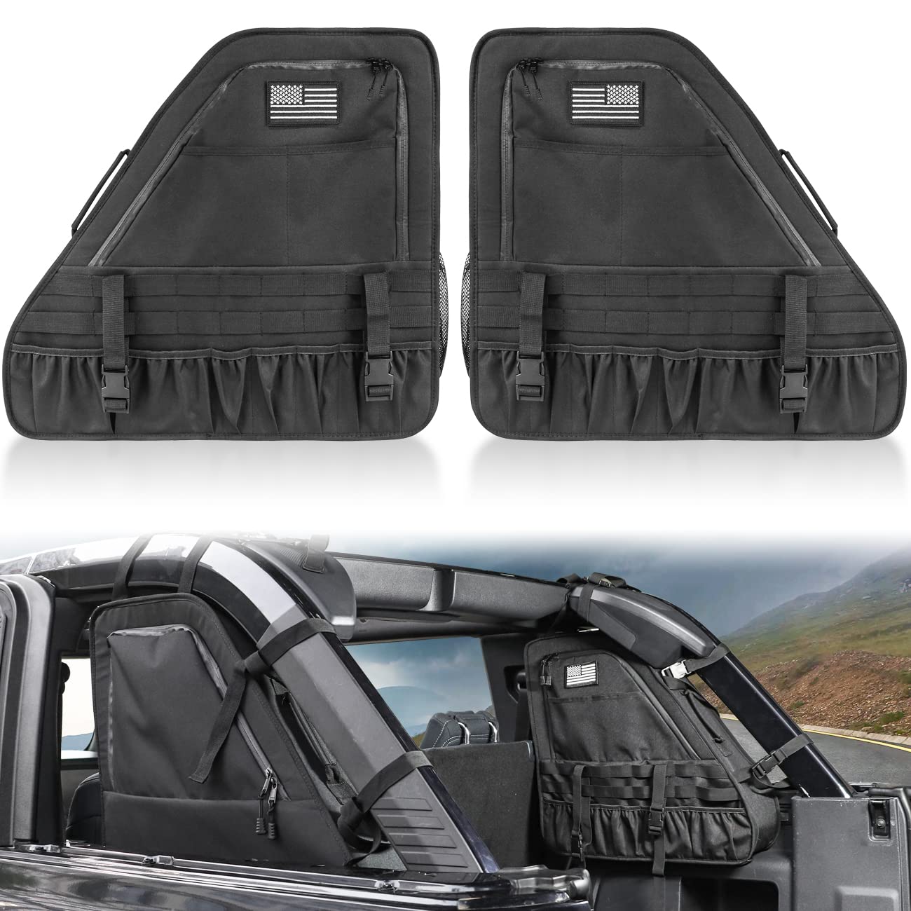 Photo 1 of MSIZOY Rear Trunk Roll Bar Organizer Storage Bag Compatible With For 2021 2022 2023 2024 2025 Ford Bronco 2/4 Door Space Expansion Interior Accessories Roll Cage Cargo Bags Organizers Saddlebag