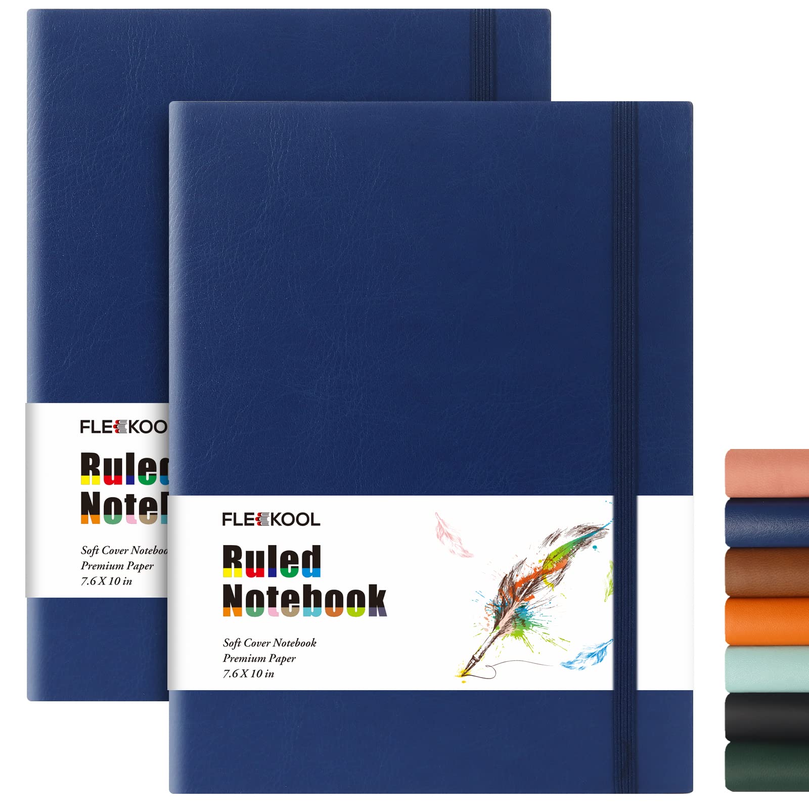 FLEEKOOL B5 College Ruled Notebook 2 Pack - Softcover Composition Notebooks with 100gsm Thick Paper,376 Numbered Pages,19 x 25 cm,Inner Pocket - Blue Blue — image 1