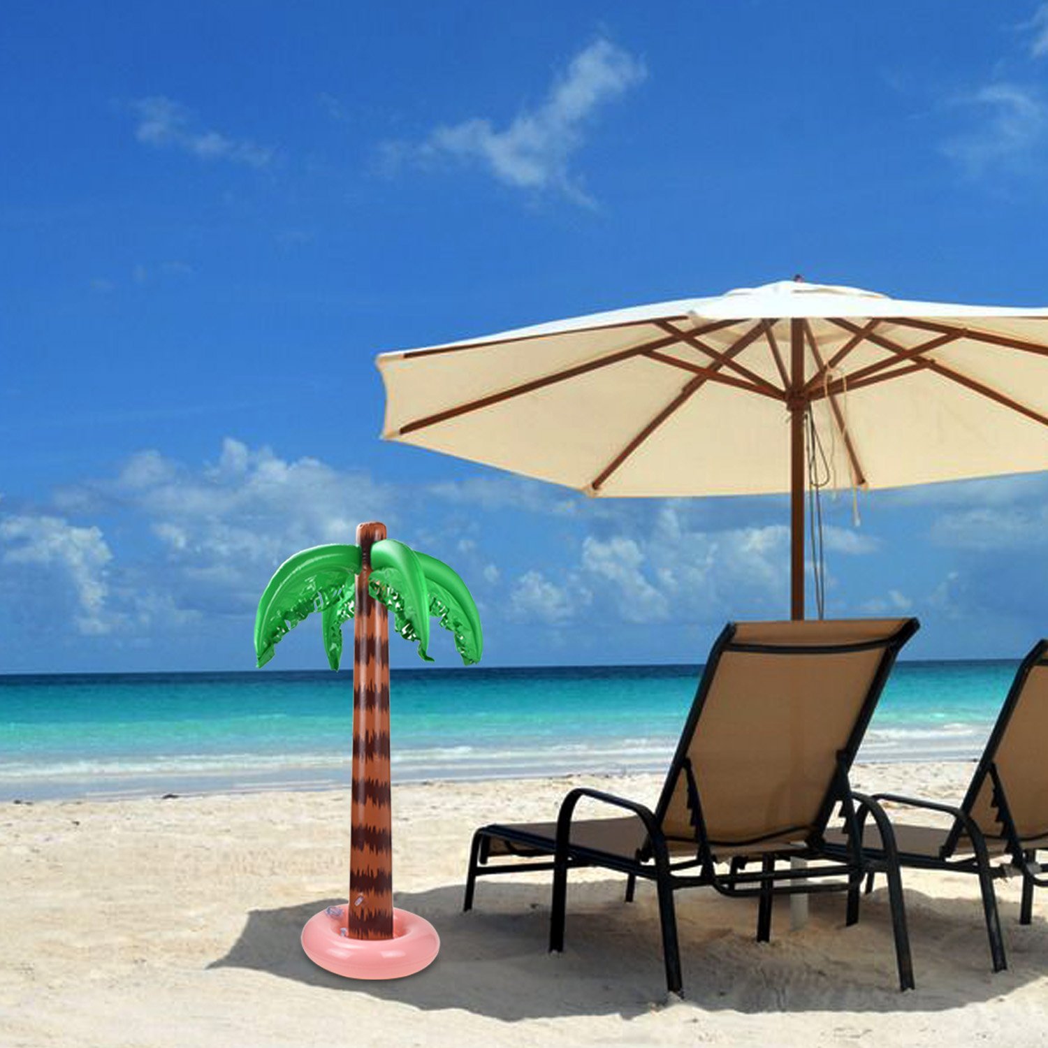 Alcoon 2 Pack Inflatable Palm Trees 90 CM Coconut Trees Beach Backdrop Favor for Tropical Hawaiian Luau Party Decoration