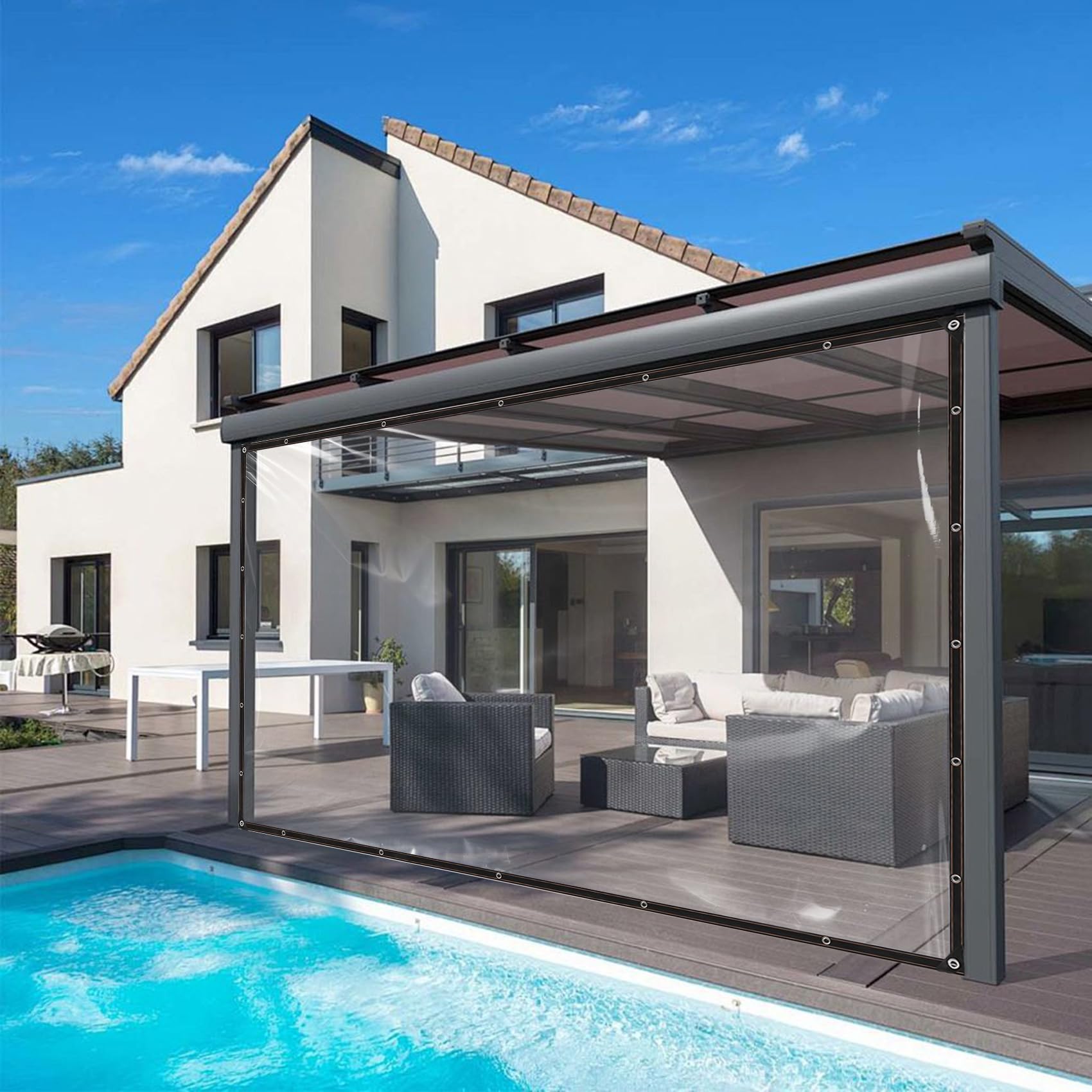 Yocdunm 3 x 4M Clear Waterproof Heavy Duty Transparent Sheet Large Waterproof Cover Tarp with Eyelets and Rope for Garden Outdoor Greenhouse Chicken with 10 M Ropes