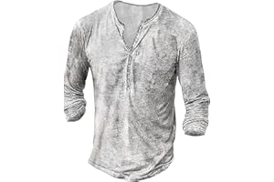 AMXYFBK Men's Distressed Henley Shirts Vintage Long Sleeve Button Down Tops Casual Washed Basic T-Shirt