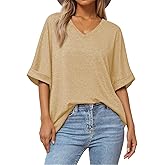 Women's Summer Tops Oversized Tshirts Half Sleeve Loose Fit V Neck Casual Blouse Tee 2024