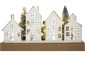 HOMirable Christmas Decorations for Home Led Lighted Christmas Tree Decor Wooden Merry Christmas Sign Rustic Farmhouse Tabletop Block Xmas Holiday Signs Indoor Room Party