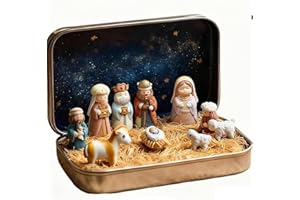 GENERIC Mini Christmas Nativity Set in a Tin Box - Pocket Size Nativity in a Tin - Nativity Scene Sets & Figures Decor Indoor, Christmas Decoration for Home Gifts (1PCS C)