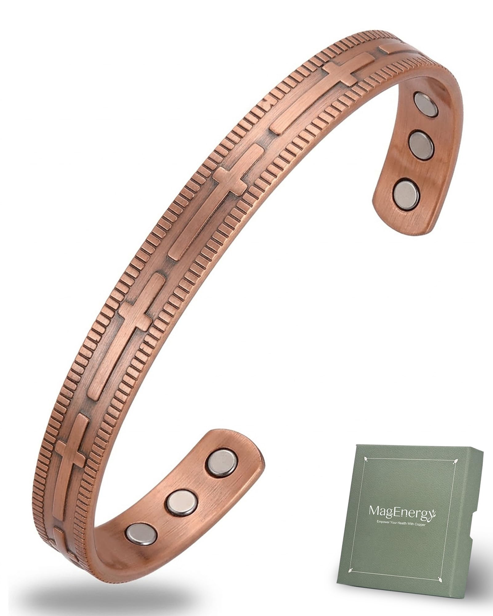 MagEnergy Copper Bracelet for Men Women,Pure Copper Bangle, Adjustable with 6 Powerful Magnets