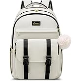 LOVEVOOK School Backpack for Teen Girls, Student Backpack Purse for 14-16 Teenage, Cute Kid Bookbag, Back to School Backpacks Fit 15.6 Inch Laptop, Large College Travel Bag, Beige-Black