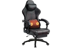 Dowinx Gaming Chair for Adults with Dual-Point Massage, Ergonomic Racing Style Game Chair Footrest, High Back Computer Chair 360° Swivel for Office,400LBS, Black