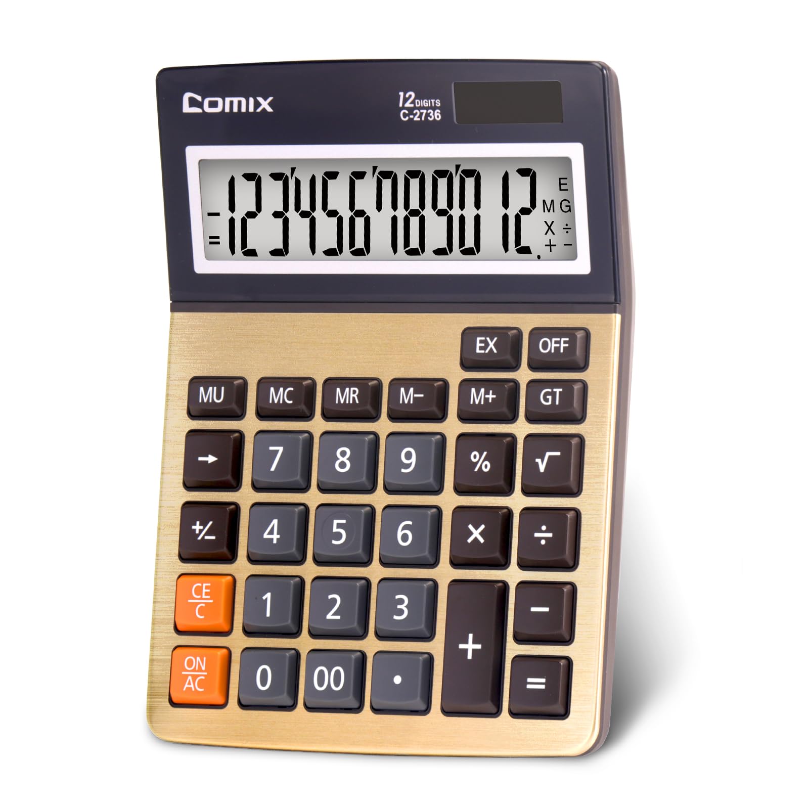 Comix Desk Calculator, 12-Digit Large LCD Display, Big Buttons, Solar Battery Dual Power, Desktop Calculator for Home Office School C-2736