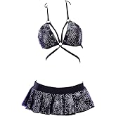 MEOWCOS Women's Bikini Set Gothic 2 Piece Swimsuit Bathing Suit Goth Spider Web Swimwear