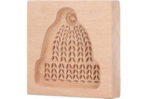 Gingerbread Press Stamp, Carved Wooden Cookies Cutter Kitchen Gingerbread Biscuit Press Stamp Embossing Mould (Christmas Hat 