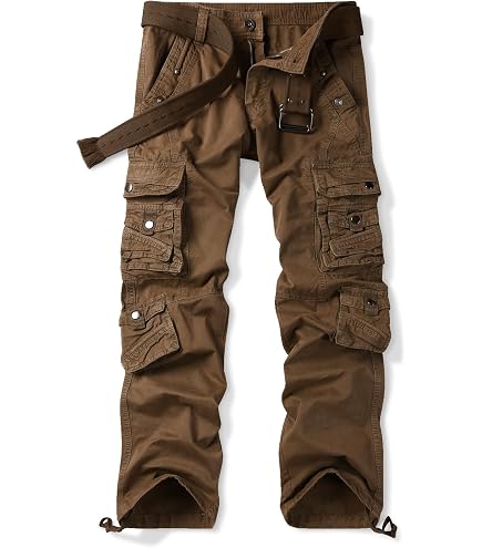 OCHENTA Men's Cotton Casual Cargo Work Pants with 8 Pockets