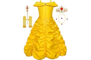 knemmy Princess Costume Dresses for Girls Costumes Halloween Beauty and Beast Cosplay Birthday Outfit Yellow