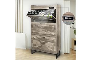 BEURUKU Shoe Cabinet Storage with 3 Flip Drawers & Deodorizer, Freestanding Shoes Organizer Cabinet with Metal Legs for Entryway, Deodorizing Slim Shoe Rack Cabinet, Grey 31.5" W*9.4" D*54.8" H