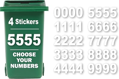 Rubigo 4 x Bin Numbers for Wheelie Bins 0-9 17.5cm Self Adhesive Weatherproof