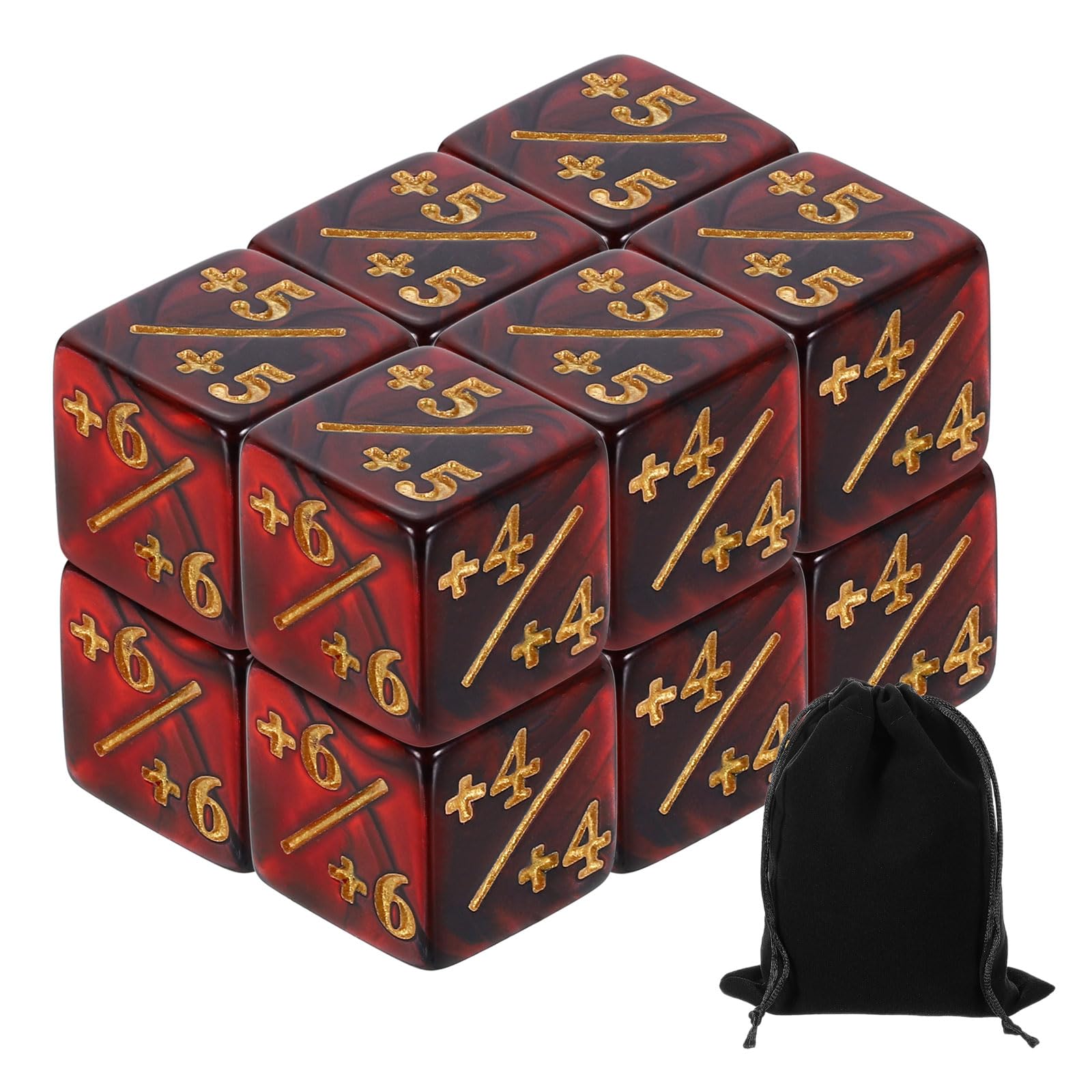 sourcing map 12Pcs Magic Dice Counters, Acrylic D6 Life Token Dice Set with Pouch for Standard Cards Gaming Accessories, Red & Black — image 1