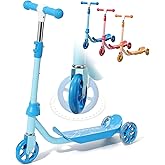Kick Scooter for Kids 3-7 Age - LED Lighted 3 Wheel Toddler Scooter, 360° Steering, Adjustable Height Handlebar, Anti-Slip Deck, Stable Metal Design, Indoor Outdoor for 3-5, 5-7 Year Old Girls Boys