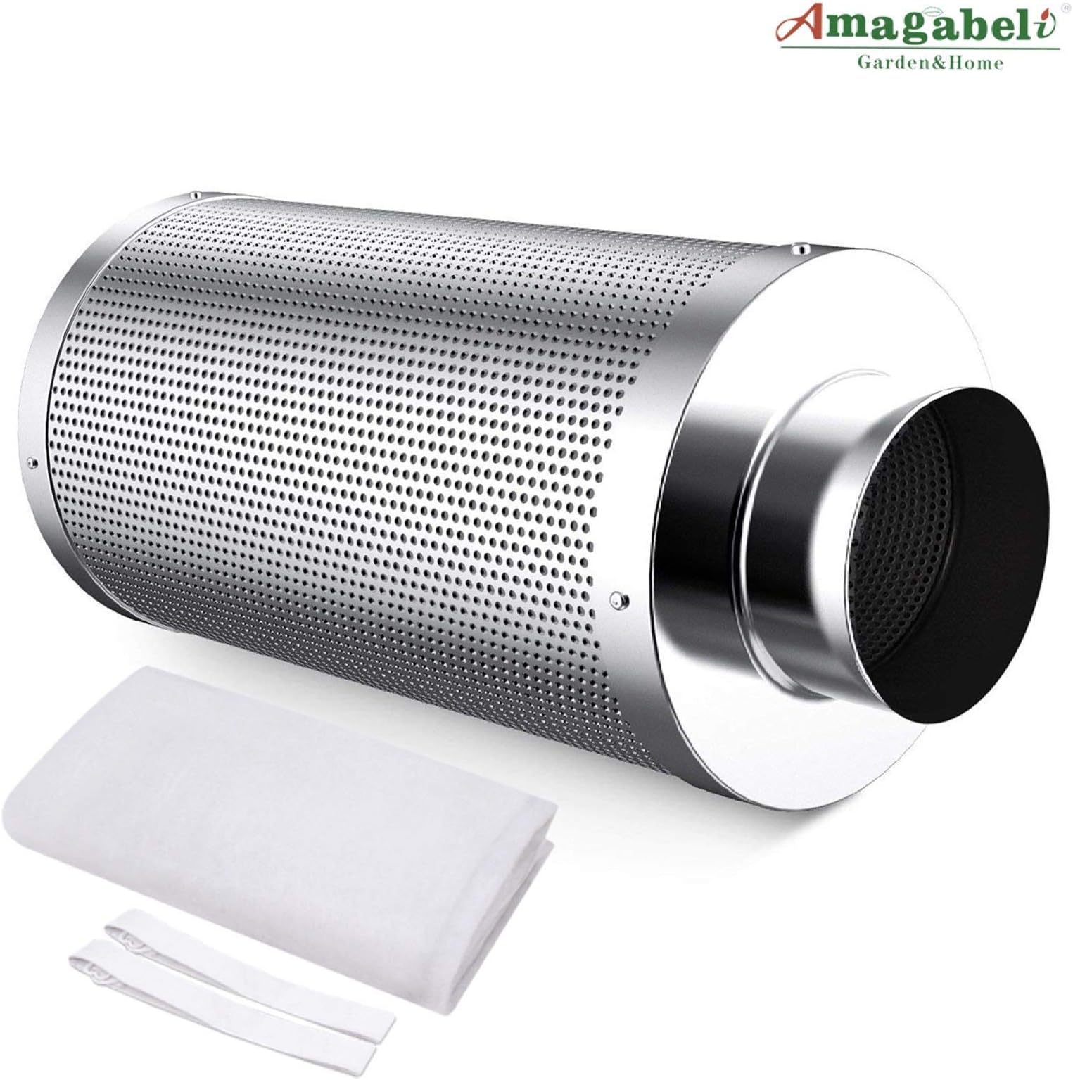 4 Inch Carbon Filter Air Scrubber Odor Control Air Purifier Activated charcoal Filter Carbon Scrubber with Pre-filter for Inline Fan IAV Hydroponics Greenhouse Indoor Gardening Grow Tent Ventilation