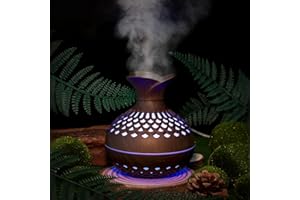 CERROTA Portable Mini Humidifier, 300ml Small Humidifiers Wooden Vase Flower Aroma Diffuser, Quiet Cool Mist Humidification for Baby Bedroom Travel Office, USB Powered, Colorful Light, Darkwood